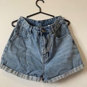 Rolled high rise denim shorts